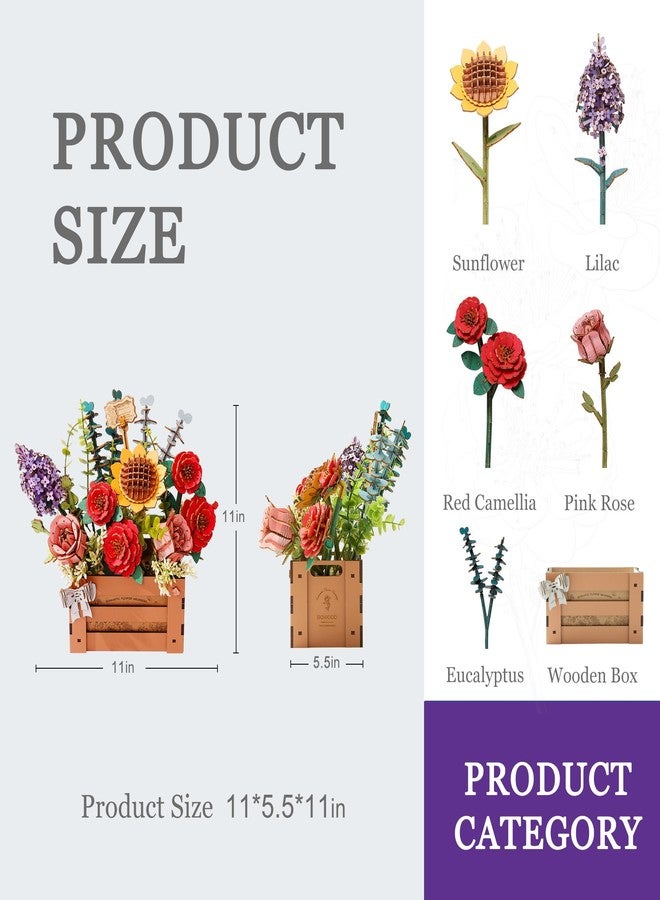 Wowood 3D Wooden Flower Puzzle for Adults-Wooden Bloom Box, DIY Craft Model Kit Building Set, Botanical Decor Creative Gift for Lovers Nature Enthusiasts (658PCS) - Image 3